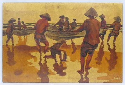 Nguyen THÀNH LÊ (1919-2003) 
Pêcheurs préparant...