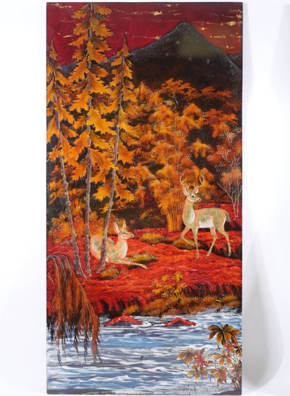 Thanh QUANG (XXe siècle)
Paysage aux cervidés...