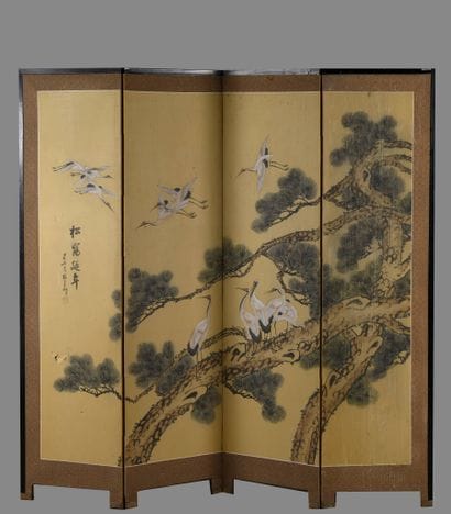 JAPON - XXe siècle
Paravent à quatre feuilles,...