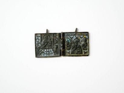 Icône diptyque en bronze de la Mère de Dieu...