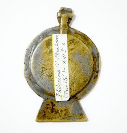 Icône circulaire en bronze doré de la Philoxénie...