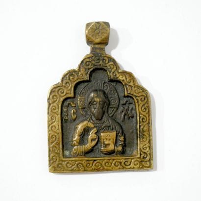 Icône en bronze du Christ Pantocrator
Russie,...