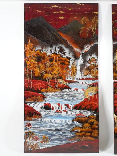 Thanh QUANG (XXe siècle)
Paysage aux cervidés...