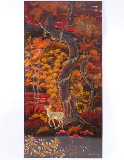 Thanh QUANG (XXe siècle)
Paysage aux cervidés...