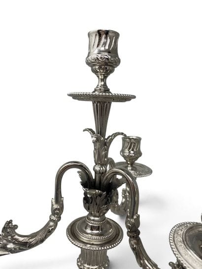 Pair of three-armed silver plated candelabra...