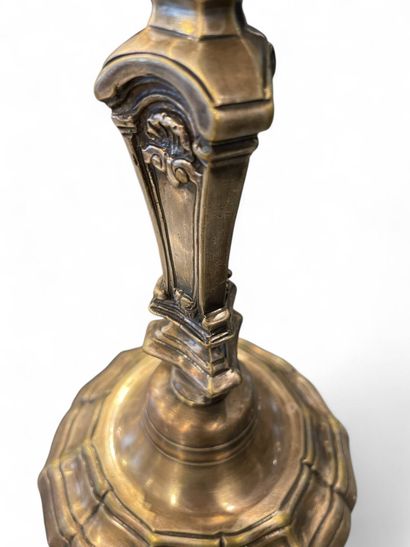 Pair of 3-light candelabra on pedestal in...
