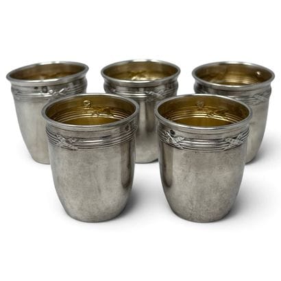 Set of five silver (950) liqueur glasses,...