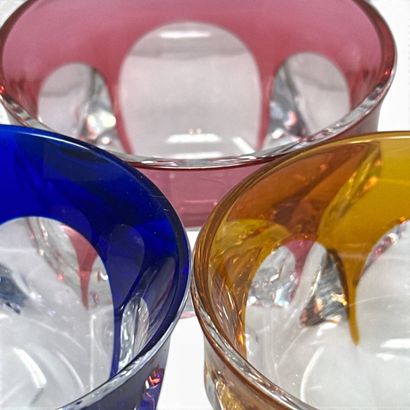 Baccarat
Three colored crystal wine glasses,...