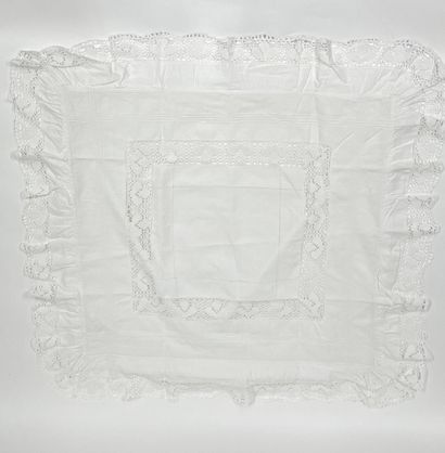 Linen altar cloth with scalloped edges and...
