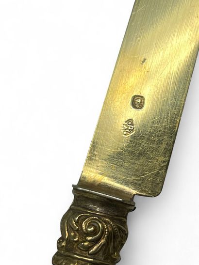 Twelve fruit knives, vermeil (800) blade,...