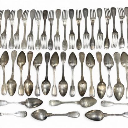 Assorted silver and silver-plated cutlery...