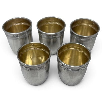 Set of five silver (950) liqueur glasses,...