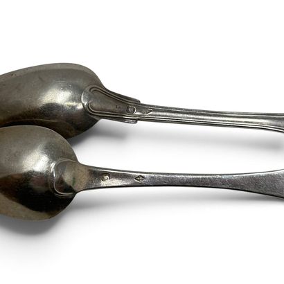 Set of 2 silver (950) dessert spoons, one...