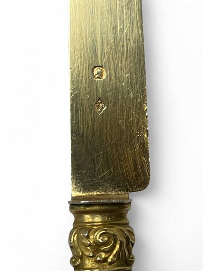 Twelve fruit knives, vermeil (800) blade,...