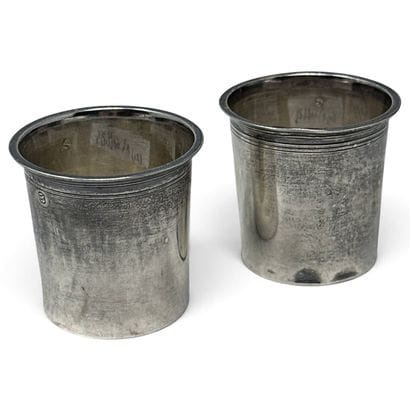 Set of two silver (950) liqueur glasses decorated...
