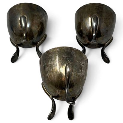 Set of three plain silver (950) egg cups...