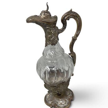 Cut crystal ewer with a vermeil (950) mount,...