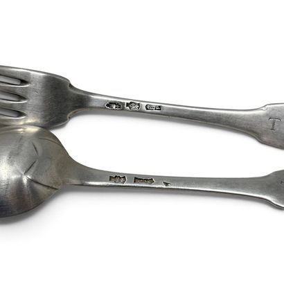 Silver cutlery (950) plain flat design, with...