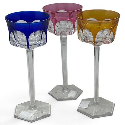 Baccarat
Three colored crystal wine glasses,...