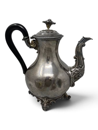 Baluster-shaped silver teapot (at least 925)...