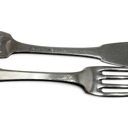 Set of 12 silver forks (950), with various...