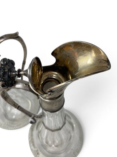 Pair of crystal ewers with silver-plated...