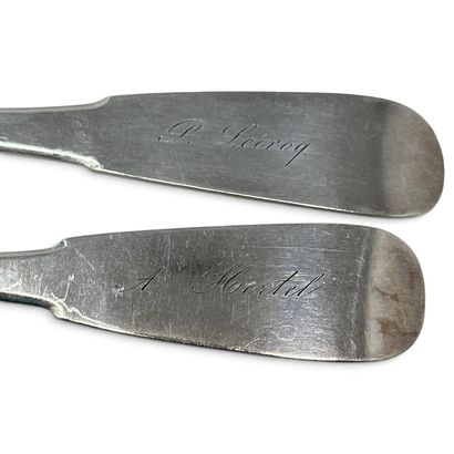 Set of two silver (950) stew spoons, with...