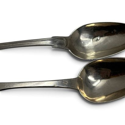 Set of 2 silver (950) dessert spoons, one...