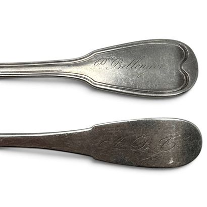 Set of 2 silver (950) dessert spoons, one...