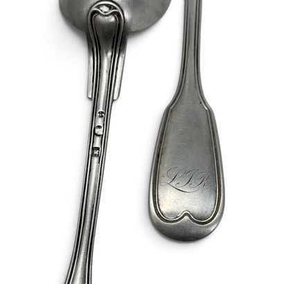 Two silver (950) soup spoons with a fluted...