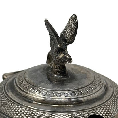 Silver (950) mustard jar with a guilloché-decorated...