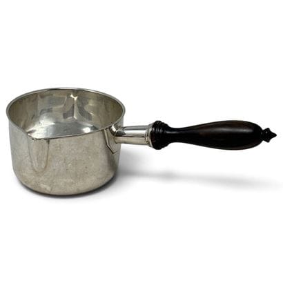 Small silver saucepan with a spout and a...
