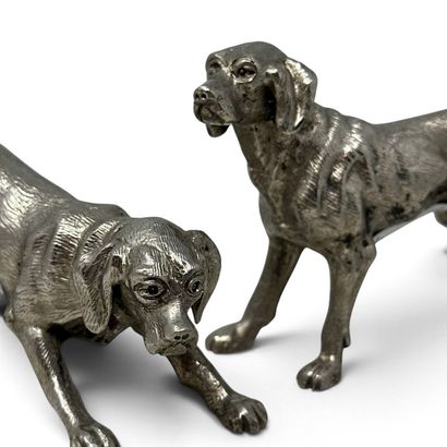 Two silver plated hunting dogs. Slight w...