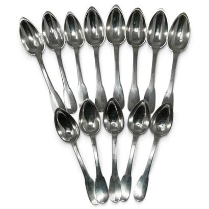 Set of 13 silver (950) soup spoons, with...