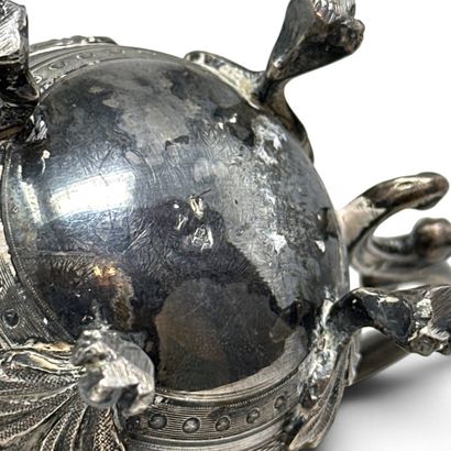 Silver (950) mustard jar with a guilloché-decorated...