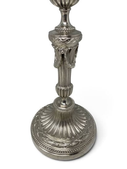 Pair of three-armed silver plated candelabra...