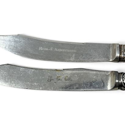 Set of ten small cheese knives with silver-plated...