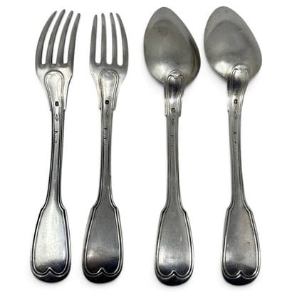 E.MAITREAU
Set of two pairs of silver cutlery...