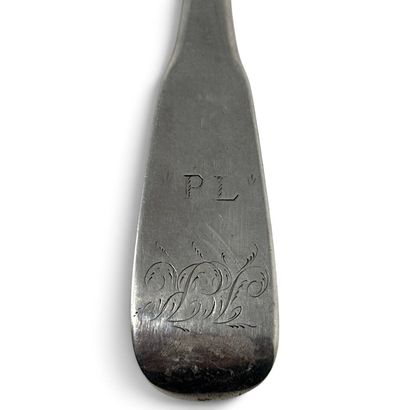 Two silver (950) soup spoons with a fluted...