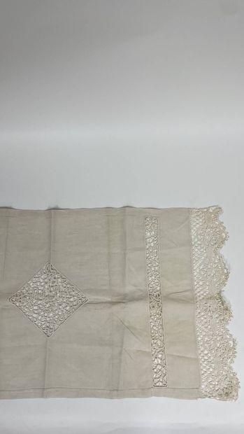 Linen altar cloth with scalloped edges and...