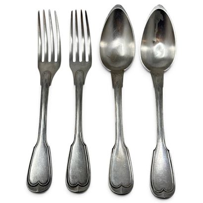 E.MAITREAU
Set of two pairs of silver cutlery...