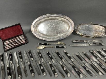 Set of silver plated metal items including:
-...