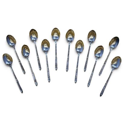 Twelve silver plated mocha spoons with Russian-style...