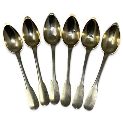 Set of 6 vermeil (950) dessert spoons, with...