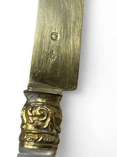 Twelve fruit knives, vermeil (800) blade,...