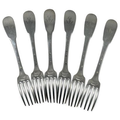 Set of 6 silver forks (950), with the handle...