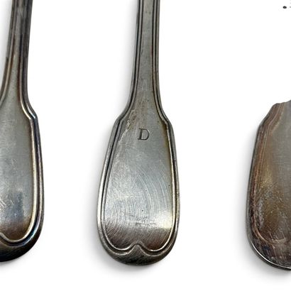 Two soup spoons and a silver fork. Minerva...