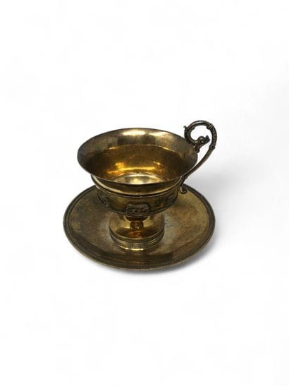 Mug and saucer in vermeil (950), decorated...