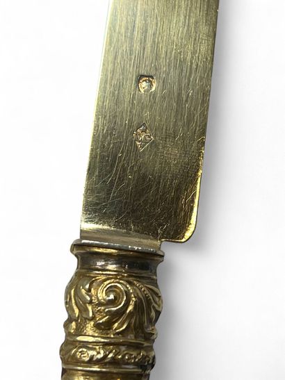 Twelve fruit knives, vermeil (800) blade,...