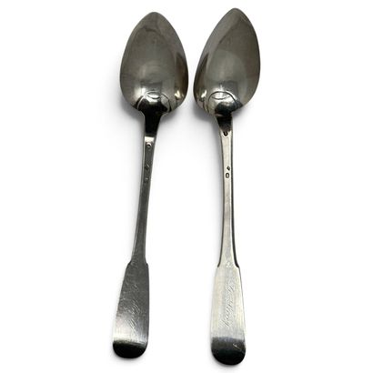 Set of two silver (950) stew spoons, with...